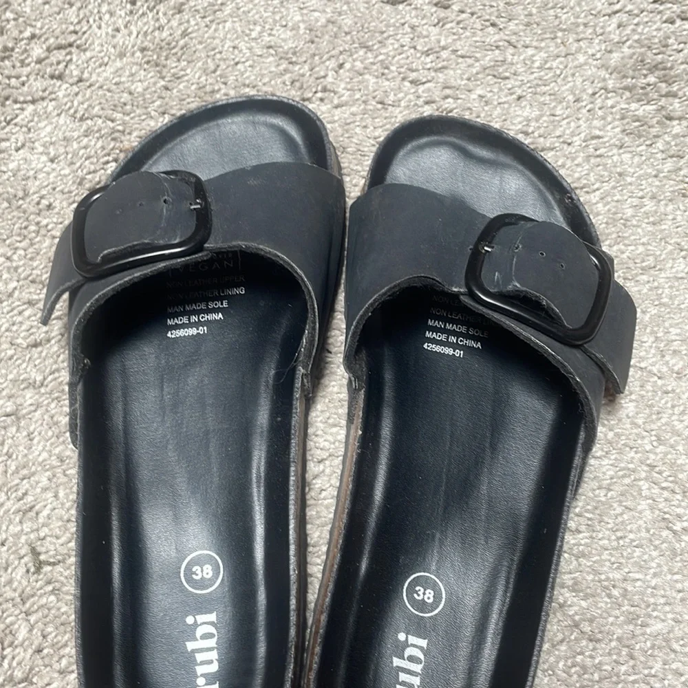 - Rubi black slides cork size Medium vegan leather 7/8